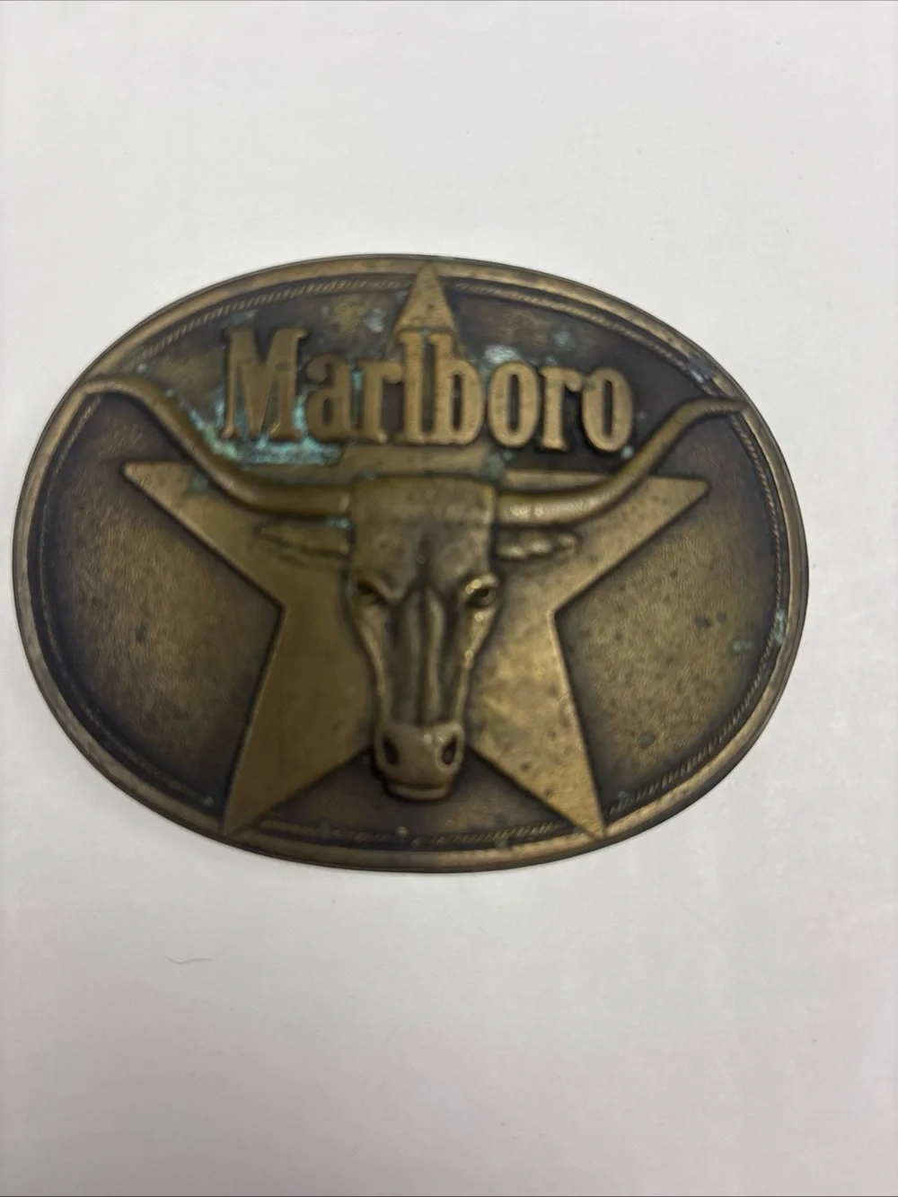 Vintage Marlboro Belt Buckle Solid Brass Philip Morris 1987 Star Cow Steer Bull